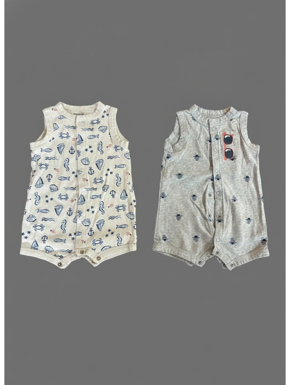 Carter’s Baby Romper Bundle 3M Sleeveless Summer One-Pieces Fisherman Coastal
